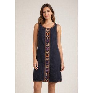 THML Anthropologie Linen Blend Embroidered Mini Dress Boho XS Black